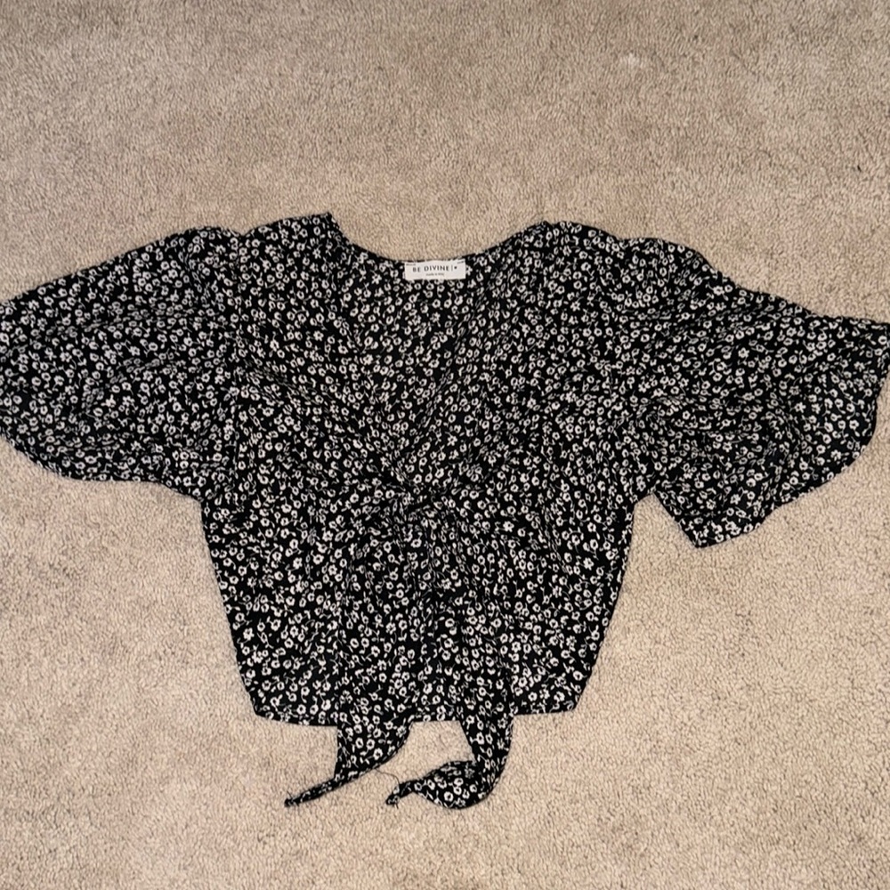 black and white wrap/ tie shirt